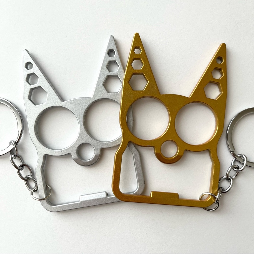 Silver & Gold Cat Self Defense Keychain 2 Piece Set